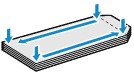 長形封筒の四隅と縁の押す位置を示すイラスト